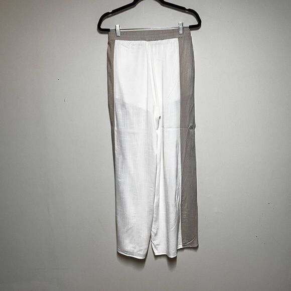 Le Lis Cream Beige Color block Wide Leg Flowy Pants Womens Sz M - Picture 6 of 9